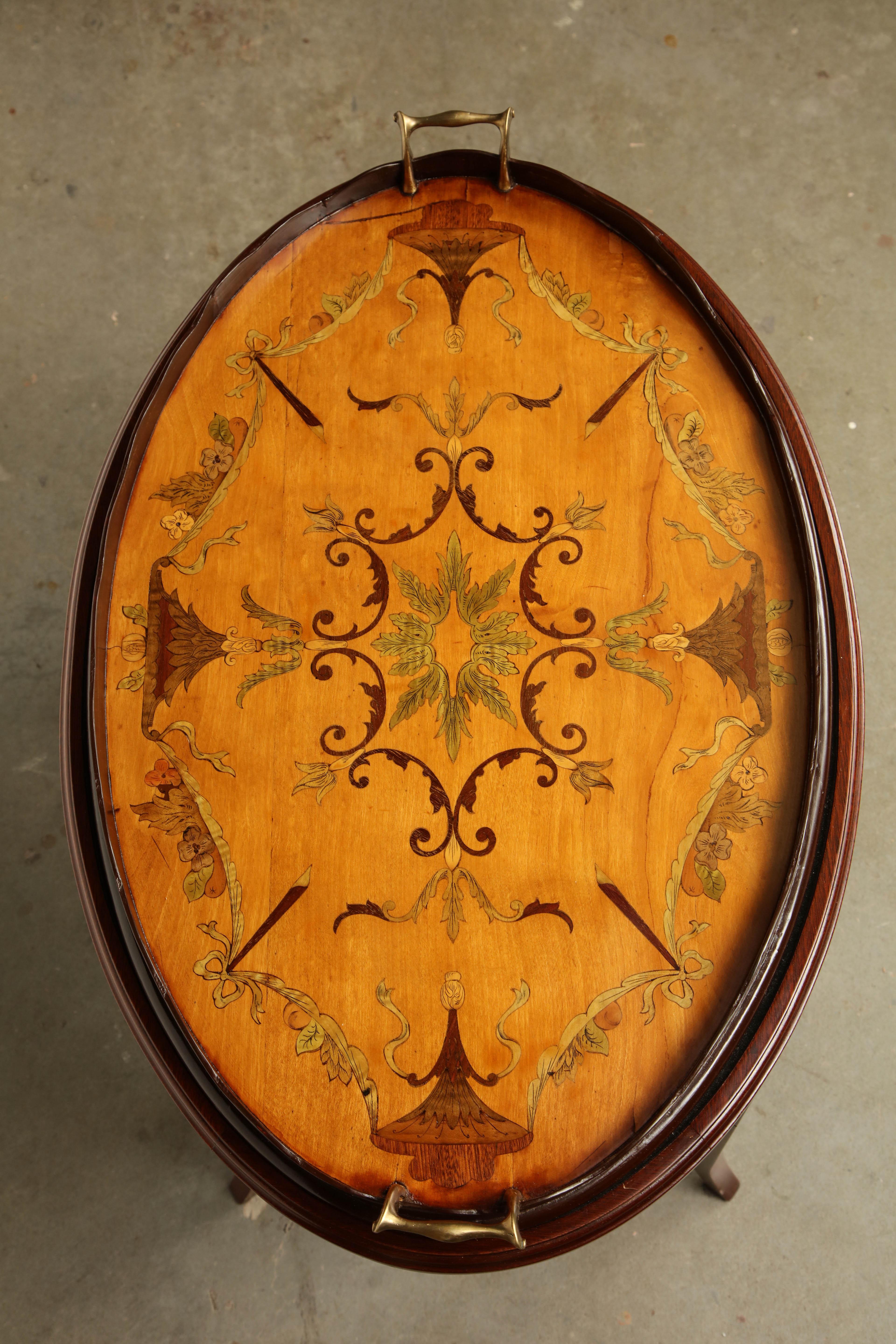 English Oval Inlaid Tray on Stand 1