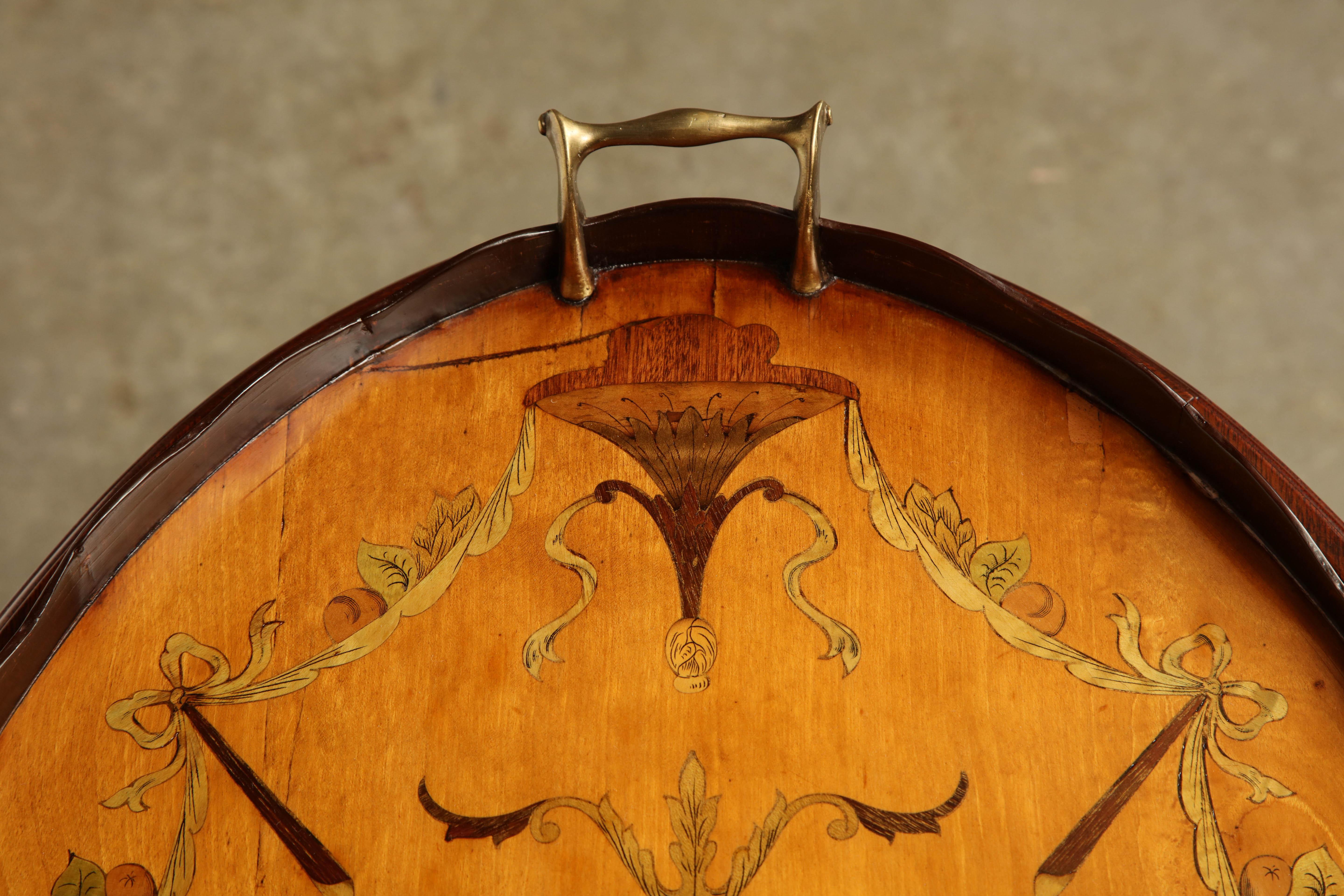 English Oval Inlaid Tray on Stand 3