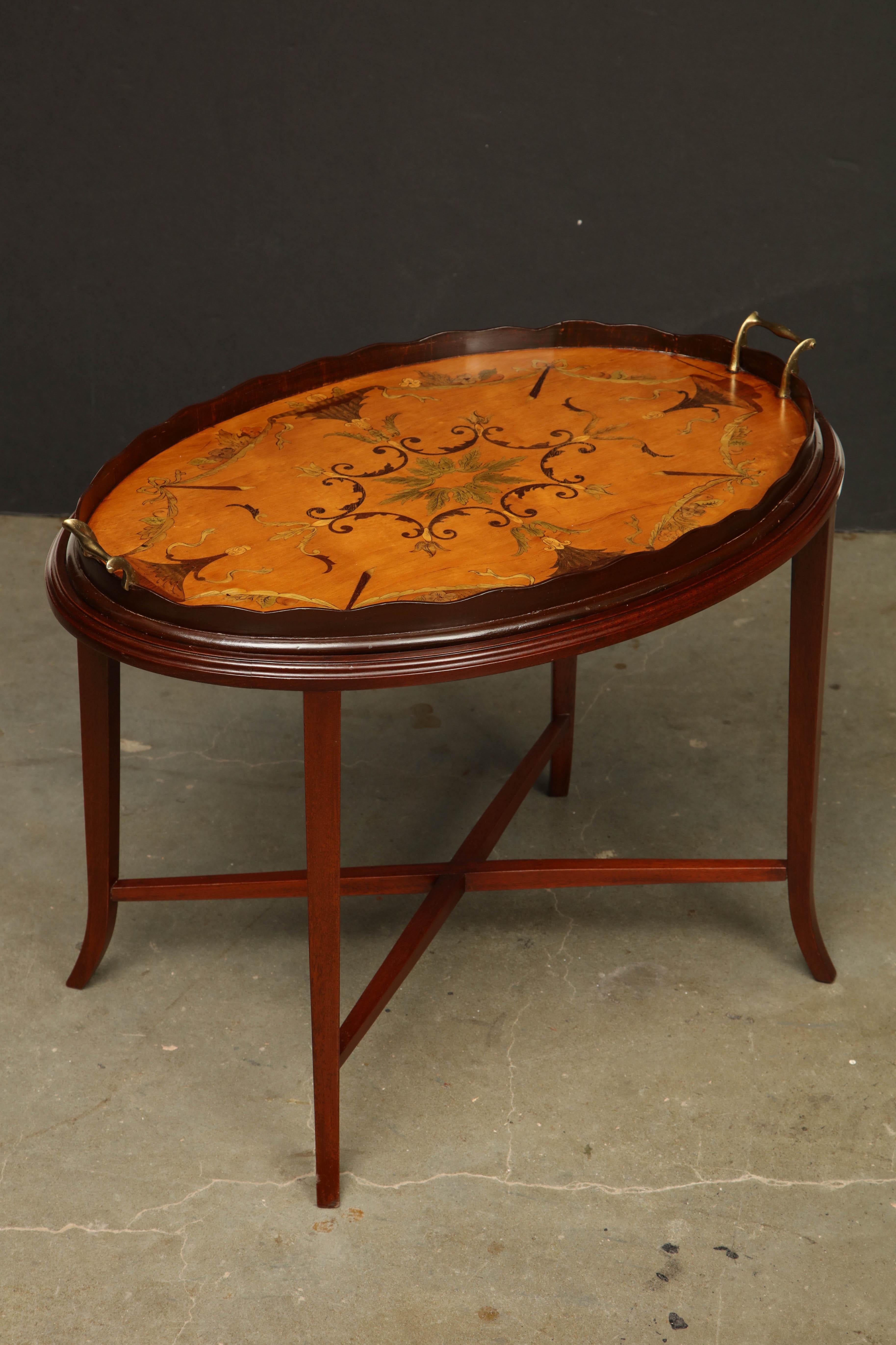 English Oval Inlaid Tray on Stand 4