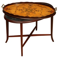 English Oval Inlaid Tray on Stand