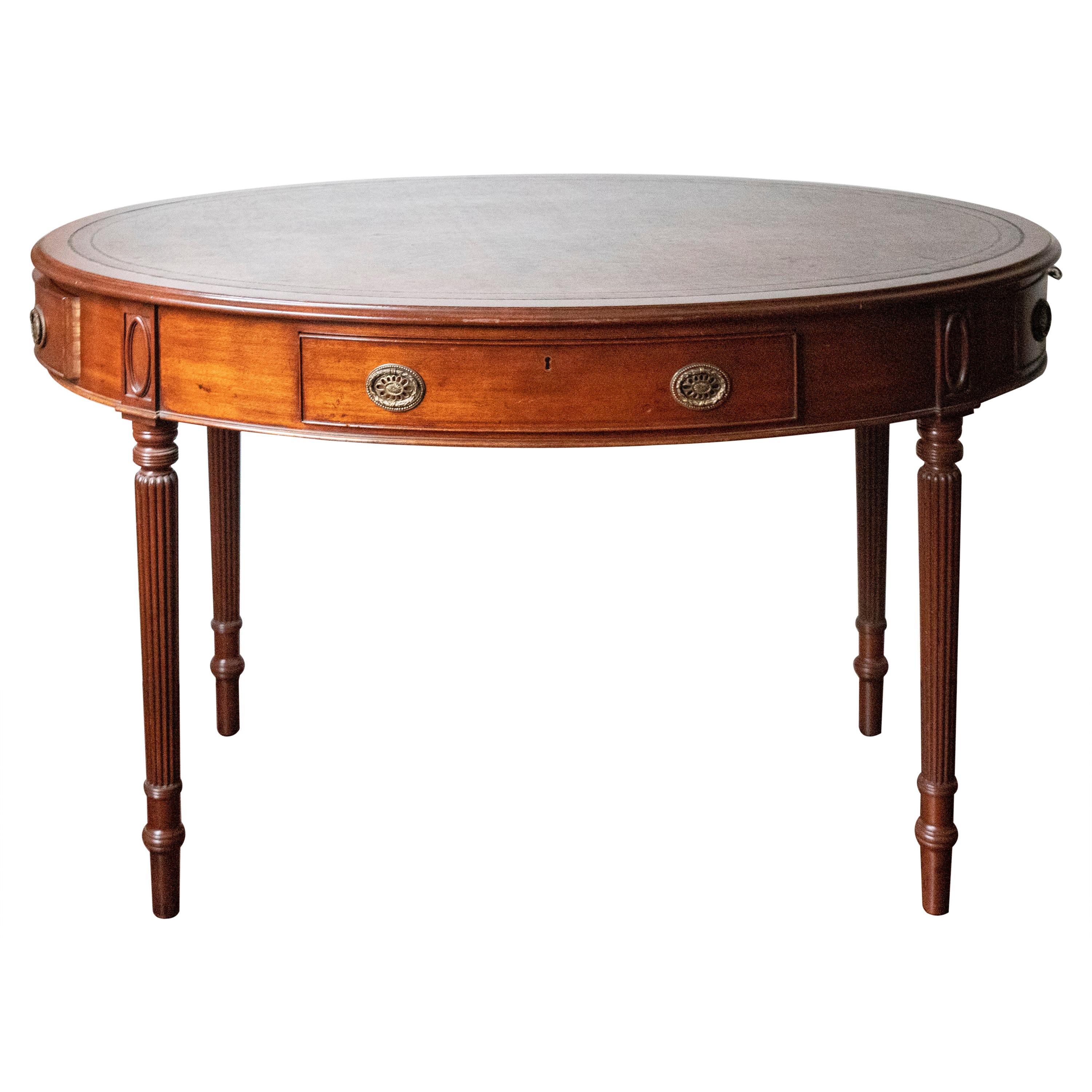 English Oval Leather Top Desk or Library Table at 1stDibs