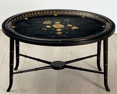 English Oval Low Table with Tray of Lacquered Papier Mâché 'Tray on Stand'