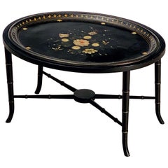 English Oval Low Table with Tray of Lacquered Papier Mâché 'Tray on Stand'