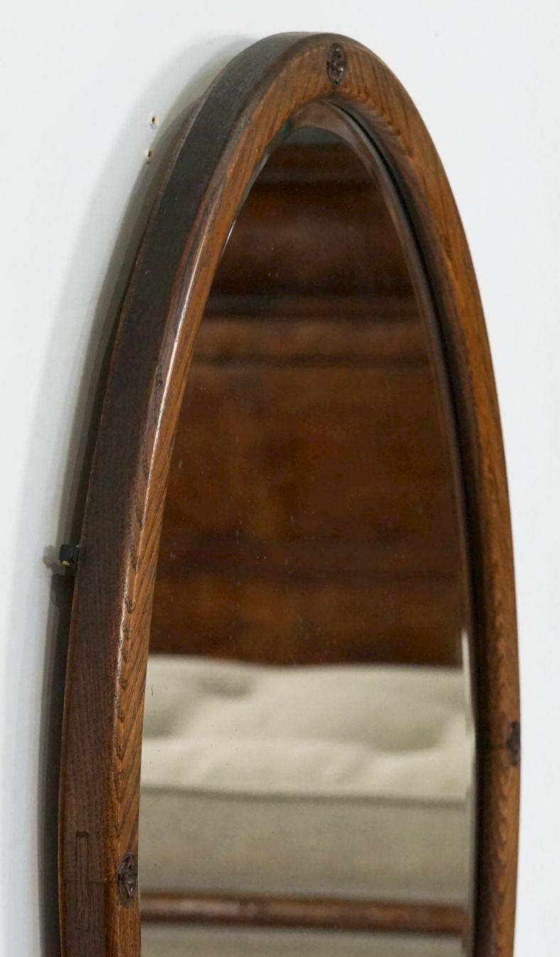 English Oval Parlour Mirror with Beveled Glass and Oak Frame (H 27 3/4 x W 18) 10