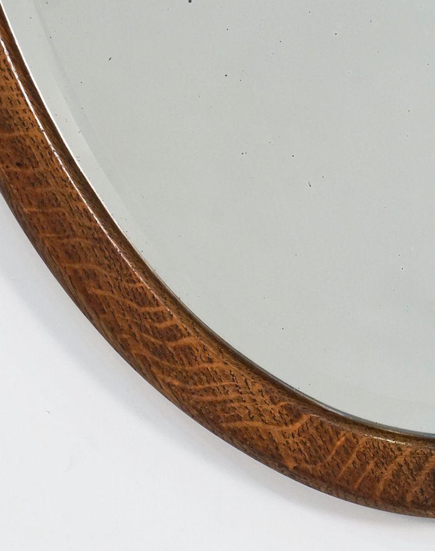 English Oval Parlour Mirror with Beveled Glass and Oak Frame (H 27 3/4 x W 18) 3