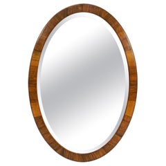 Antique English Oval Parlour Mirror with Beveled Glass and Walnut Frame
