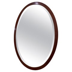 English Oval Parlour Mirror with Beveled Glass Inlaid Mix Woods