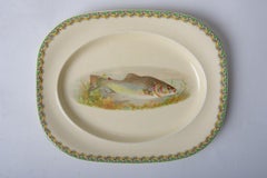 Antique English Oval Plates with Fish, Ceramic, Art Deco Style, 1930