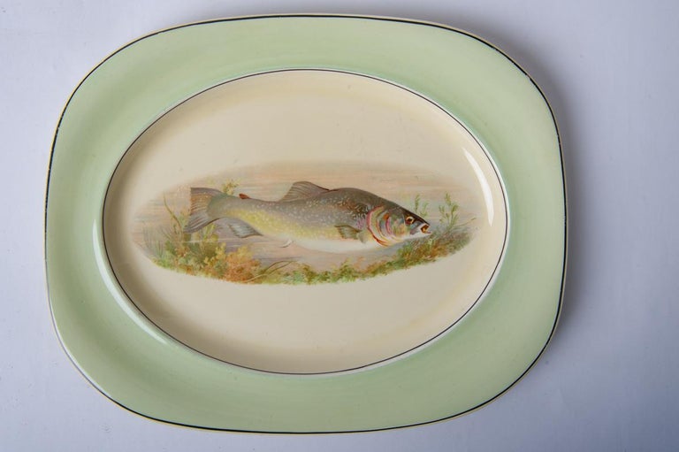 20th Century English Oval Plates with Fish For Sale