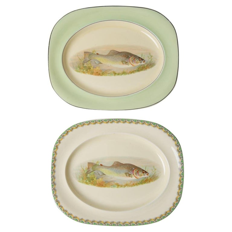 English Oval Plates with Fish For Sale