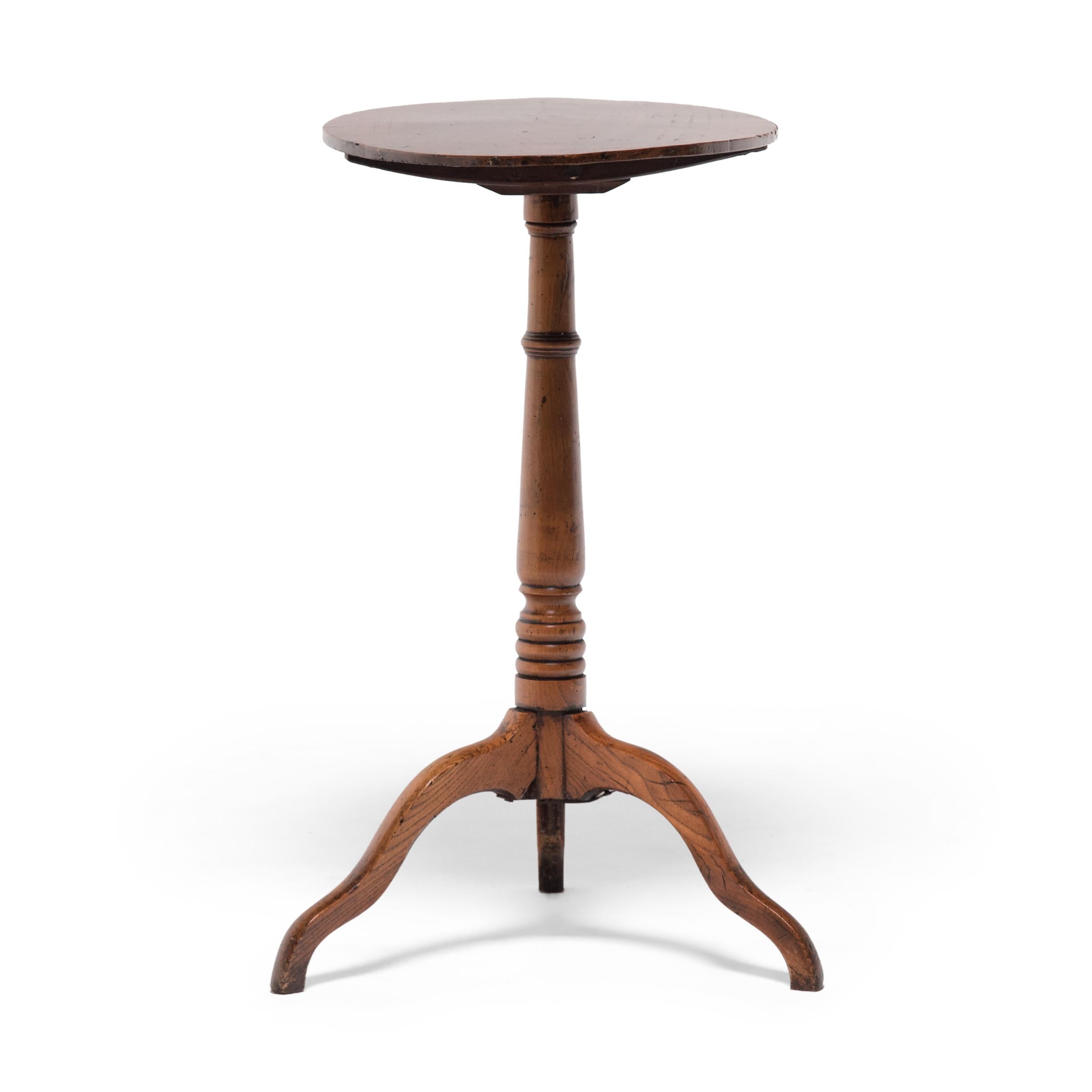 Dated to the 19th century, this oval tea table is a lightweight variation of the classic English pedestal table. First popularized during the Georgian period (1714-1837), pedestal tables such as this were used for taking hot drinks and featured a