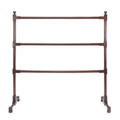 English oversized turned mahogany blanket rail with trestle base, c. 1800's