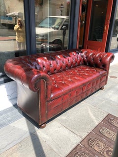 English Oxblood Leather Tufted Chesterfield Sofa