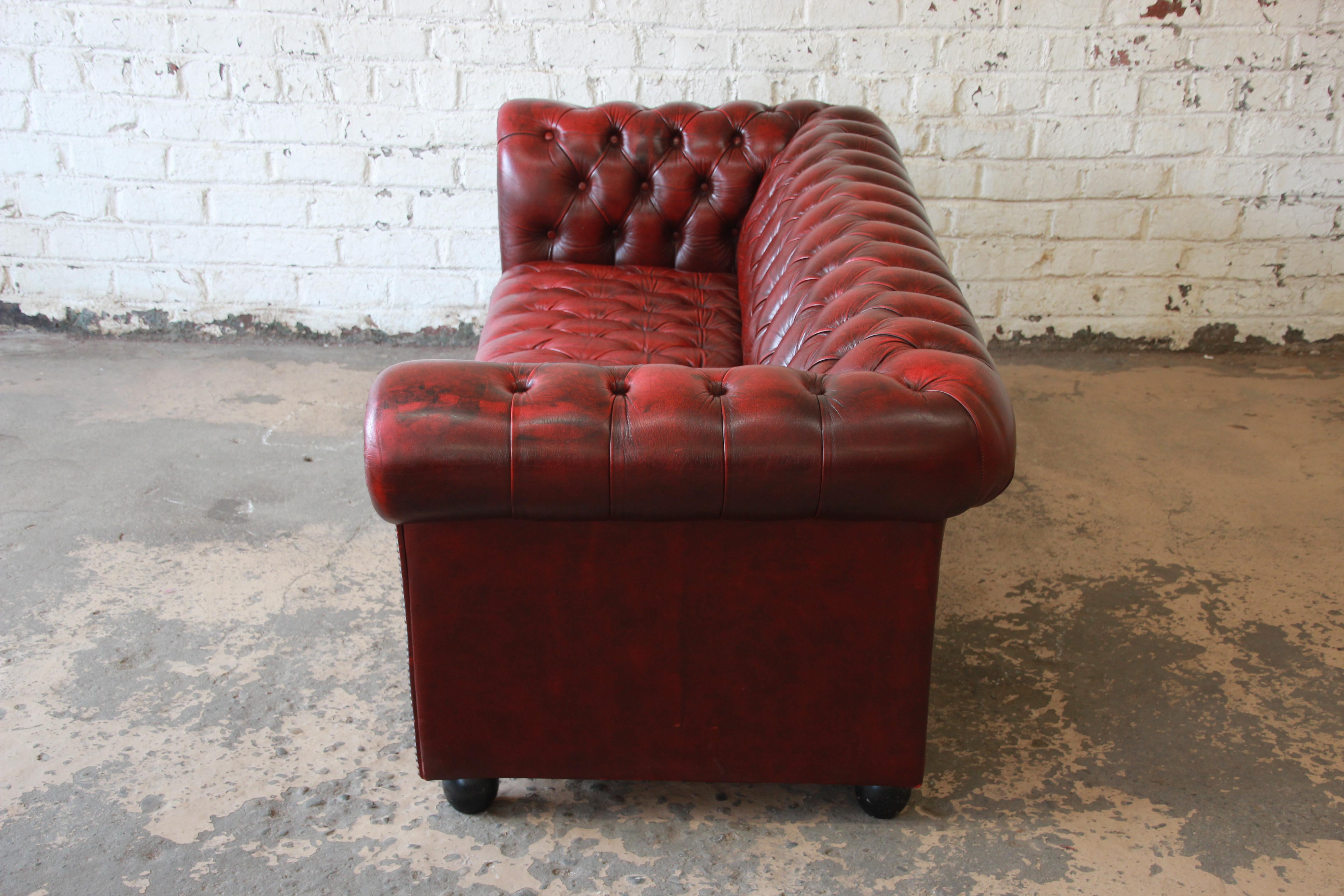 English Oxblood Tufted Leather Chesterfield Sofa 2
