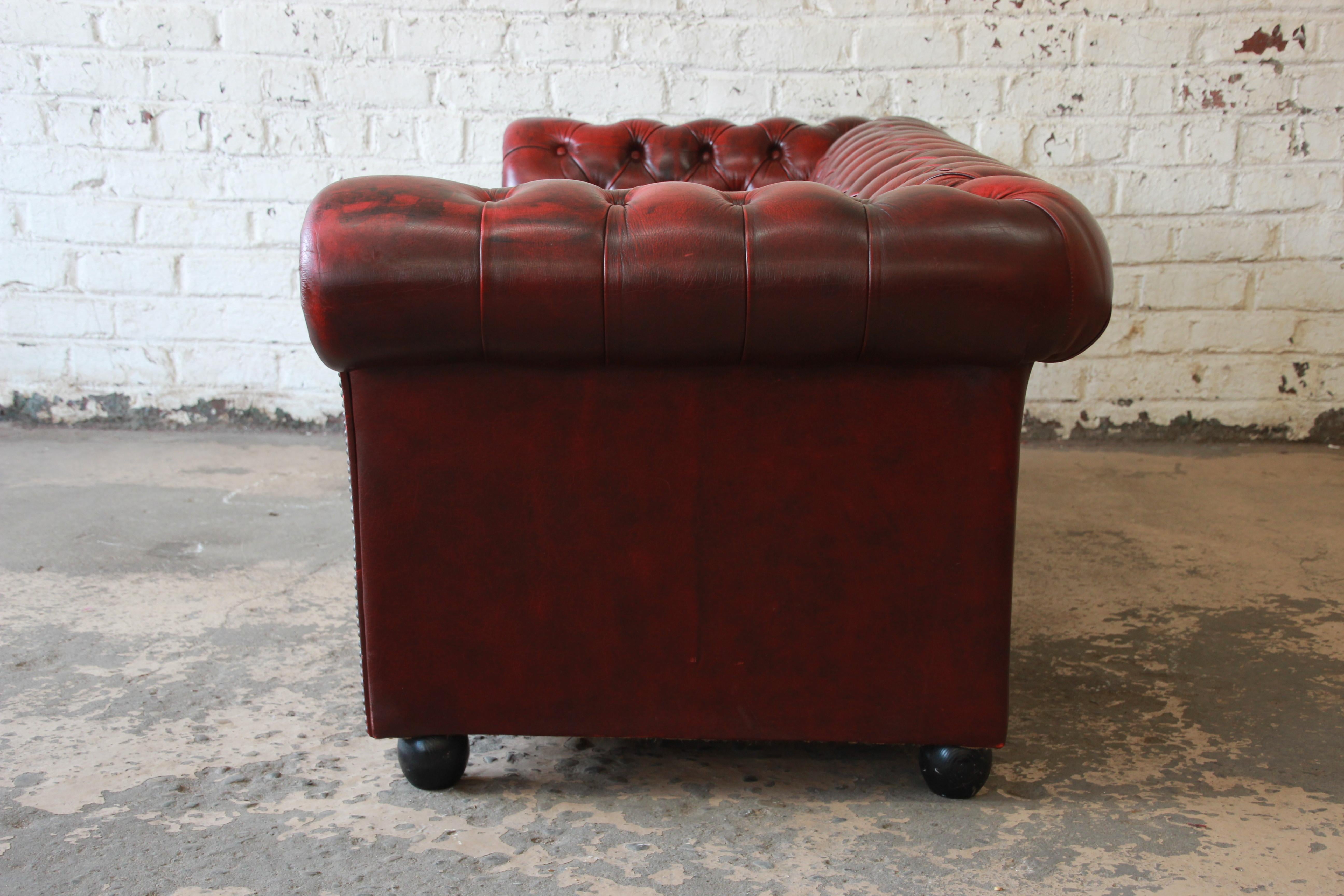 English Oxblood Tufted Leather Chesterfield Sofa 3