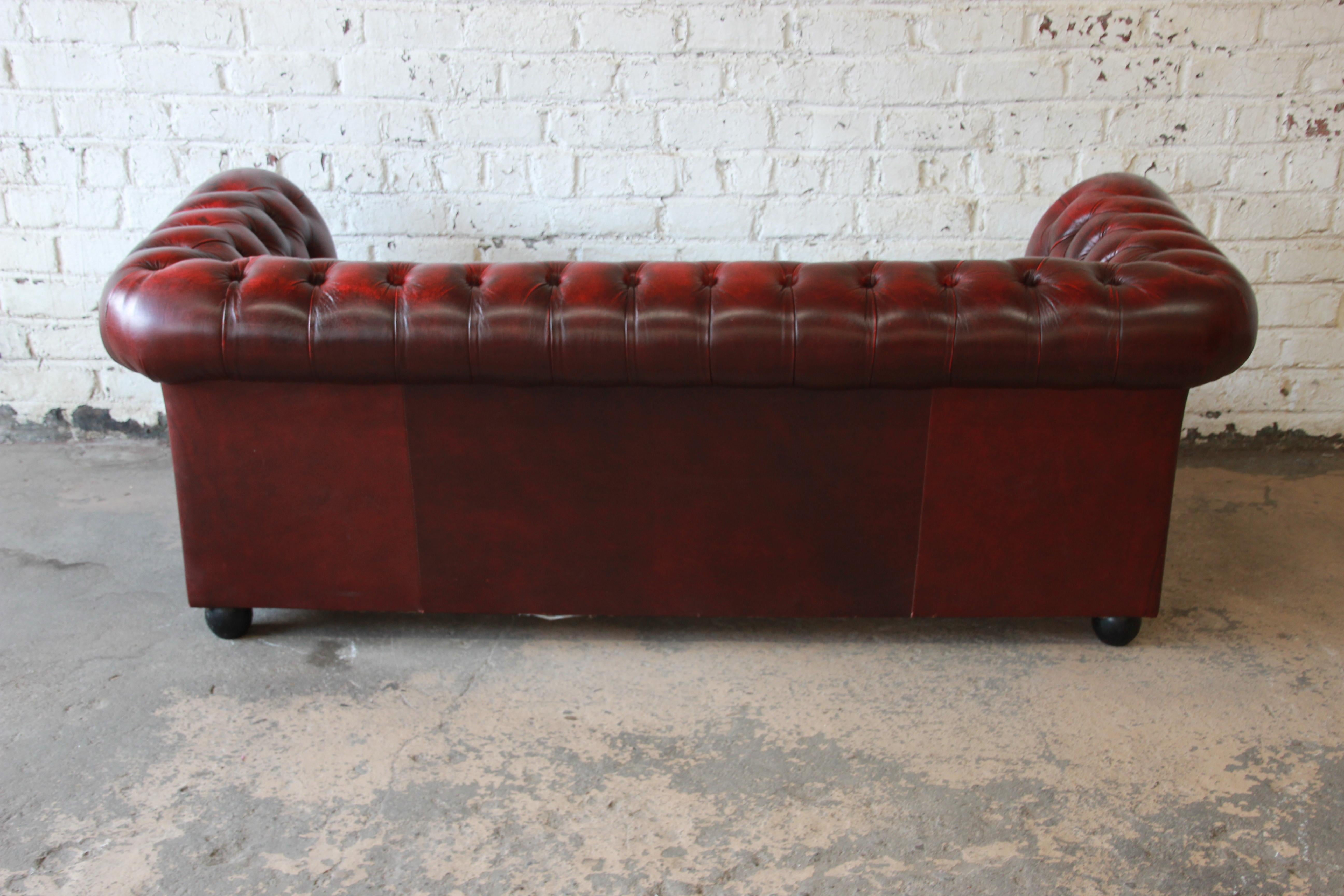English Oxblood Tufted Leather Chesterfield Sofa 4