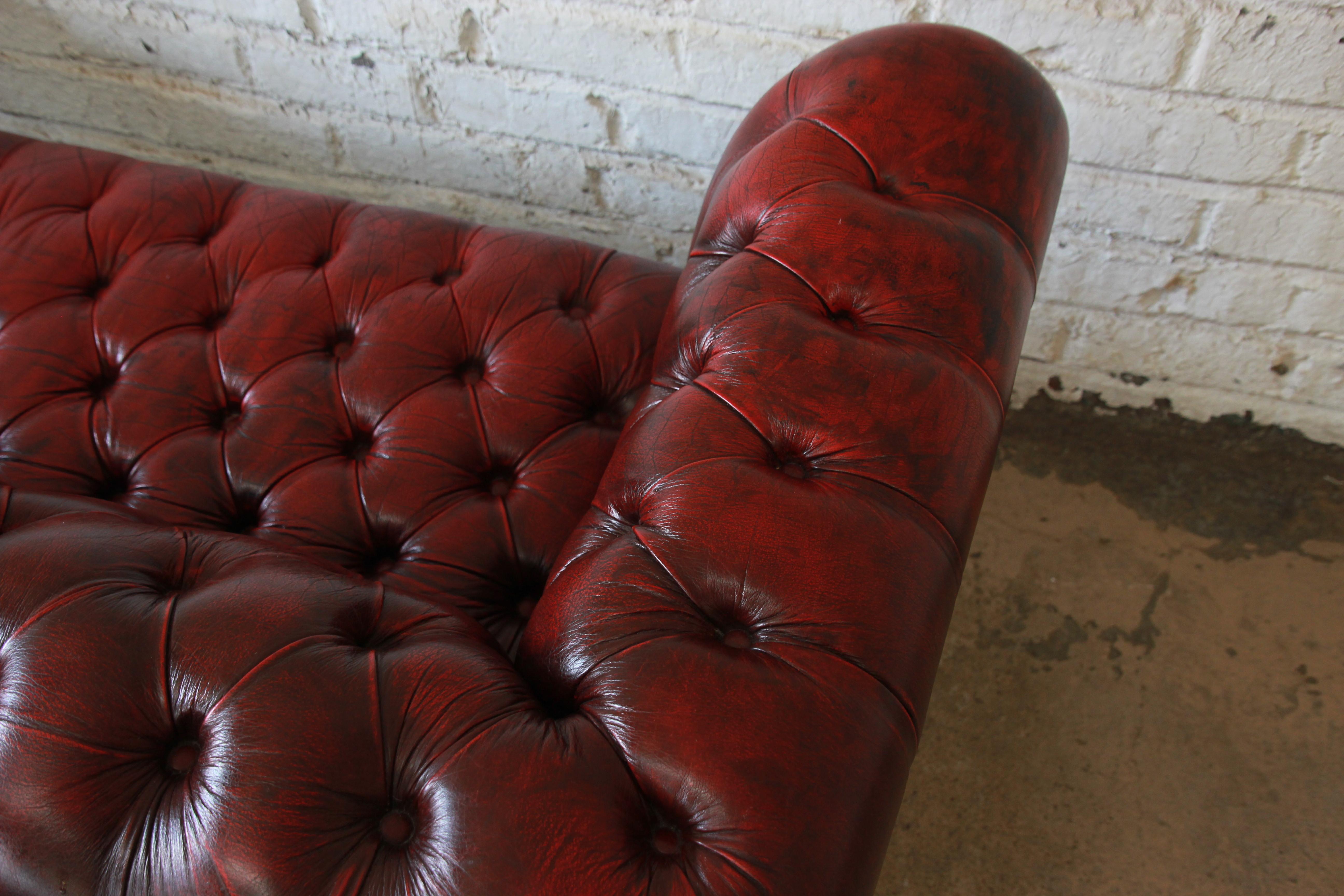 English Oxblood Tufted Leather Chesterfield Sofa 5