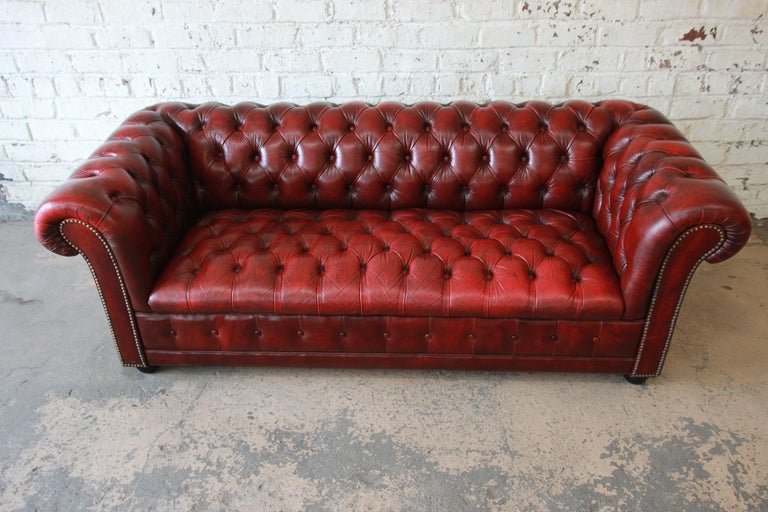 English Oxblood Tufted Leather Chesterfield Sofa at 1stDibs oxblood