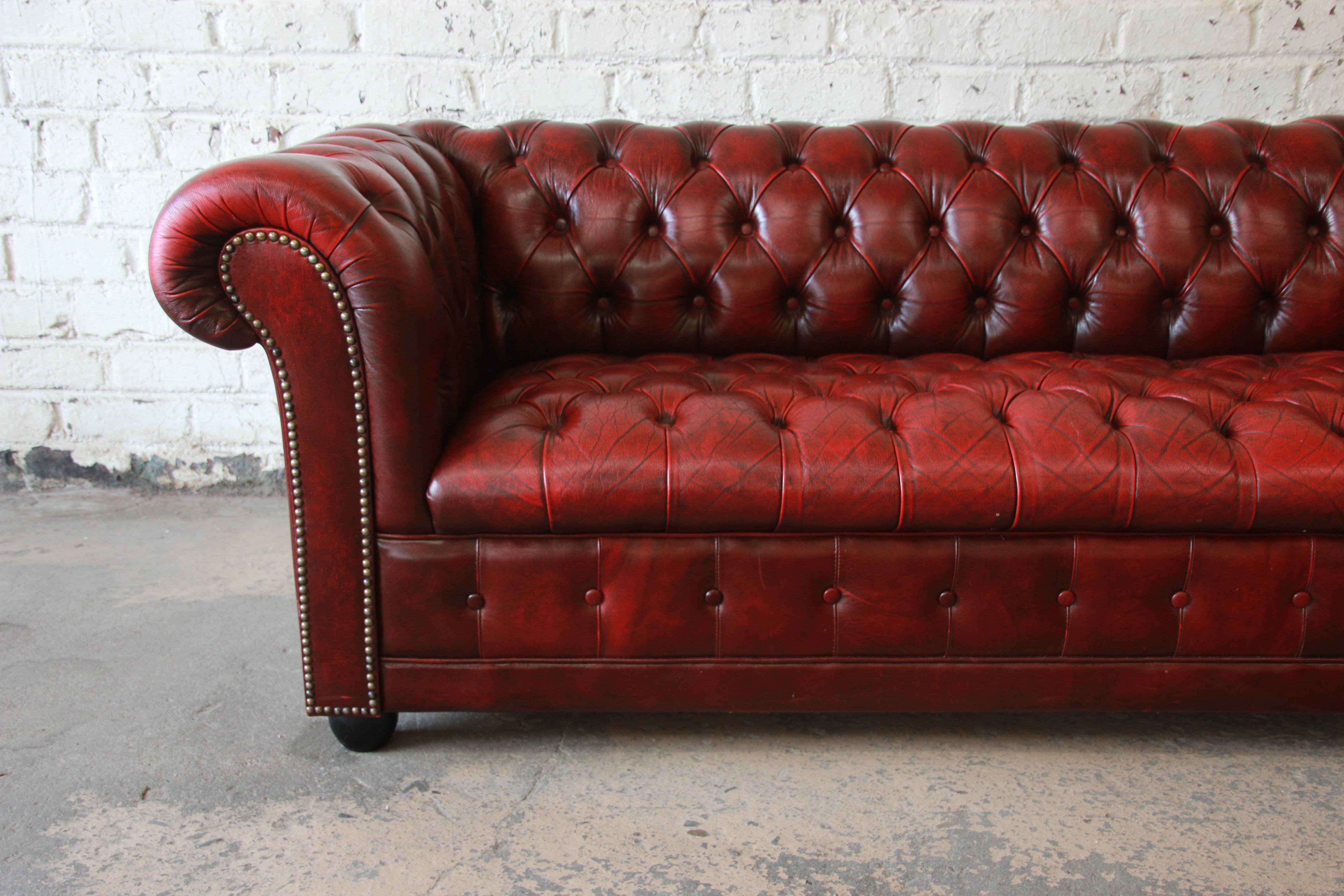 British English Oxblood Tufted Leather Chesterfield Sofa