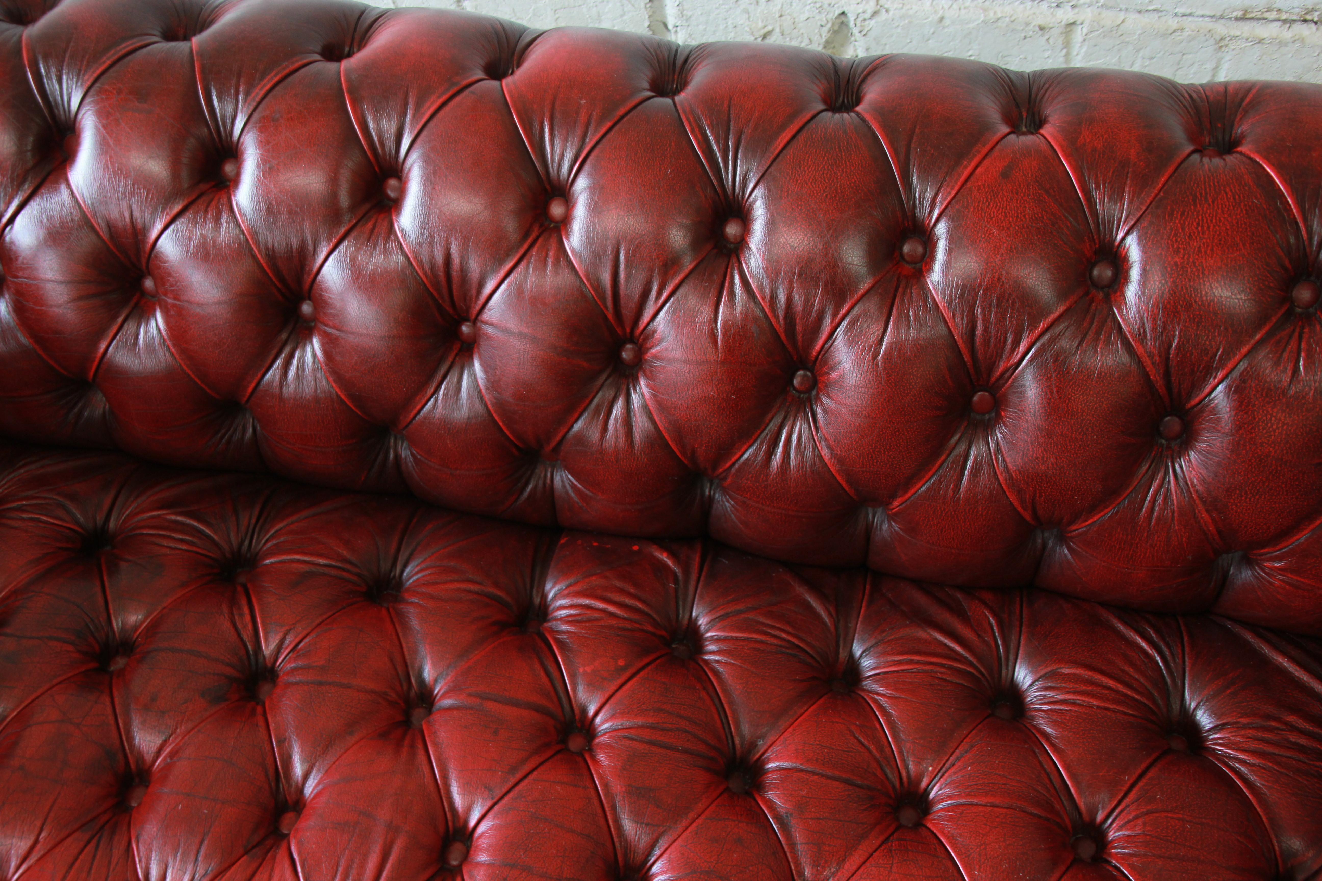 20th Century English Oxblood Tufted Leather Chesterfield Sofa