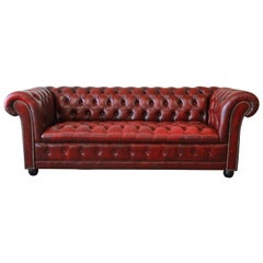 English Oxblood Tufted Leather Chesterfield Sofa