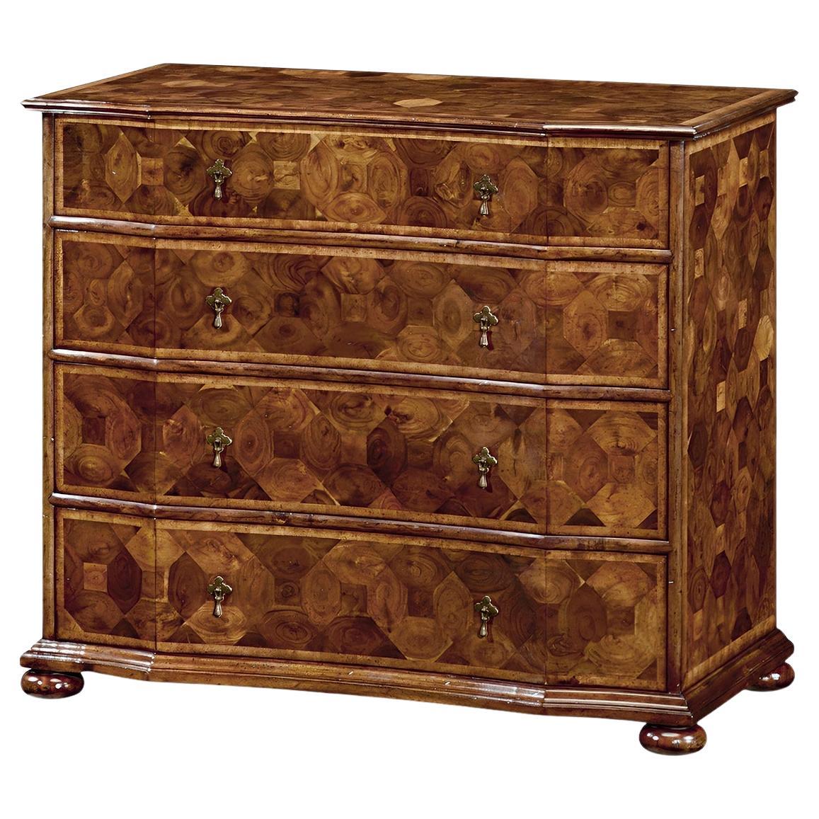English Oyster Veneer Chest of Drawers – William and Mary Style