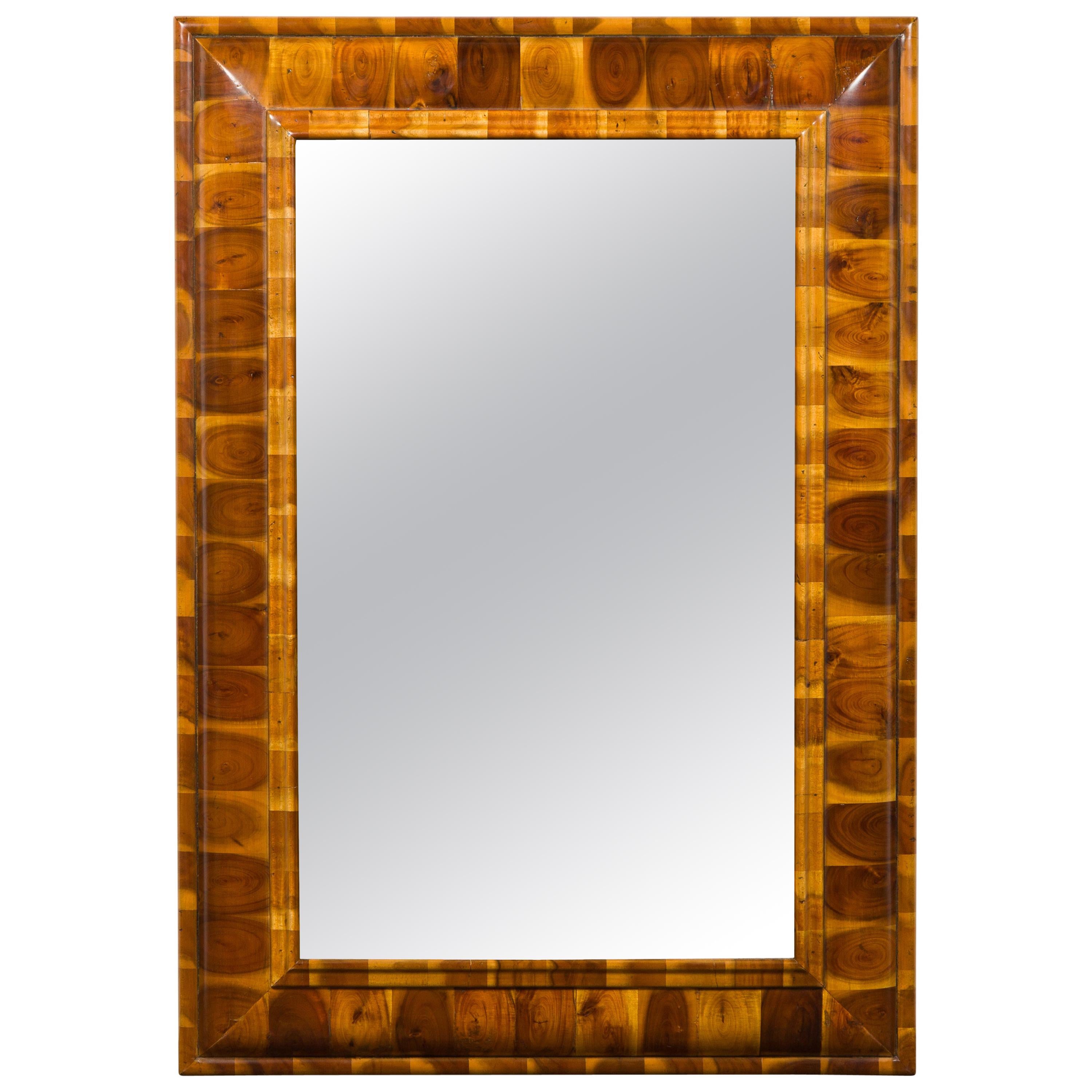 English Oyster Veneer Wooden Mirror from the 20th Century, with Clear Plate