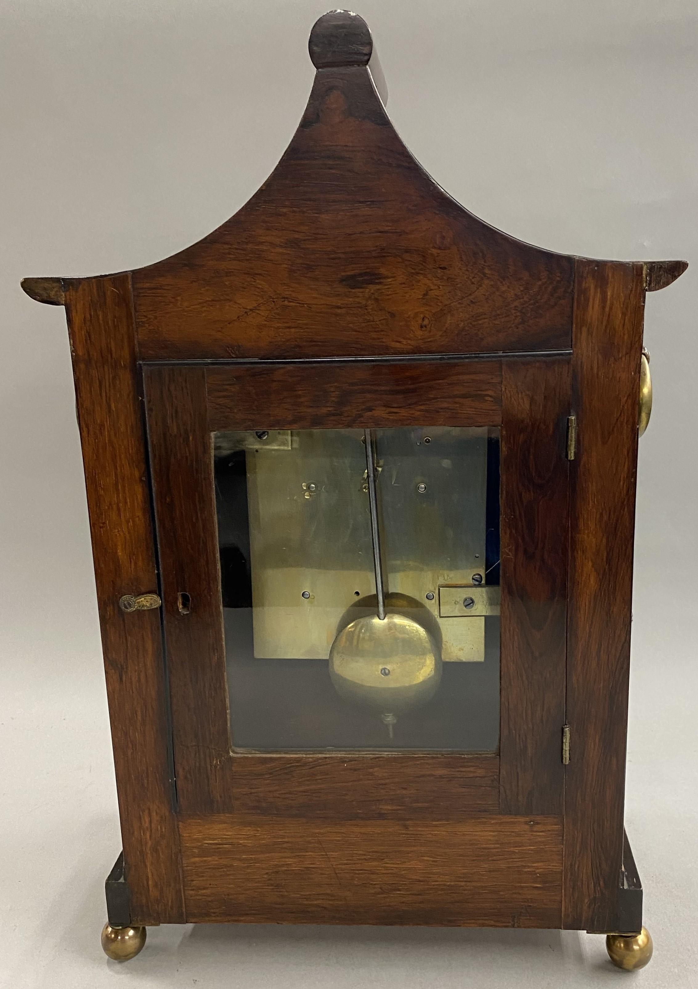 English Pagoda Top Rosewood Bracket Clock by Walsh, Newbury  c 1825 4