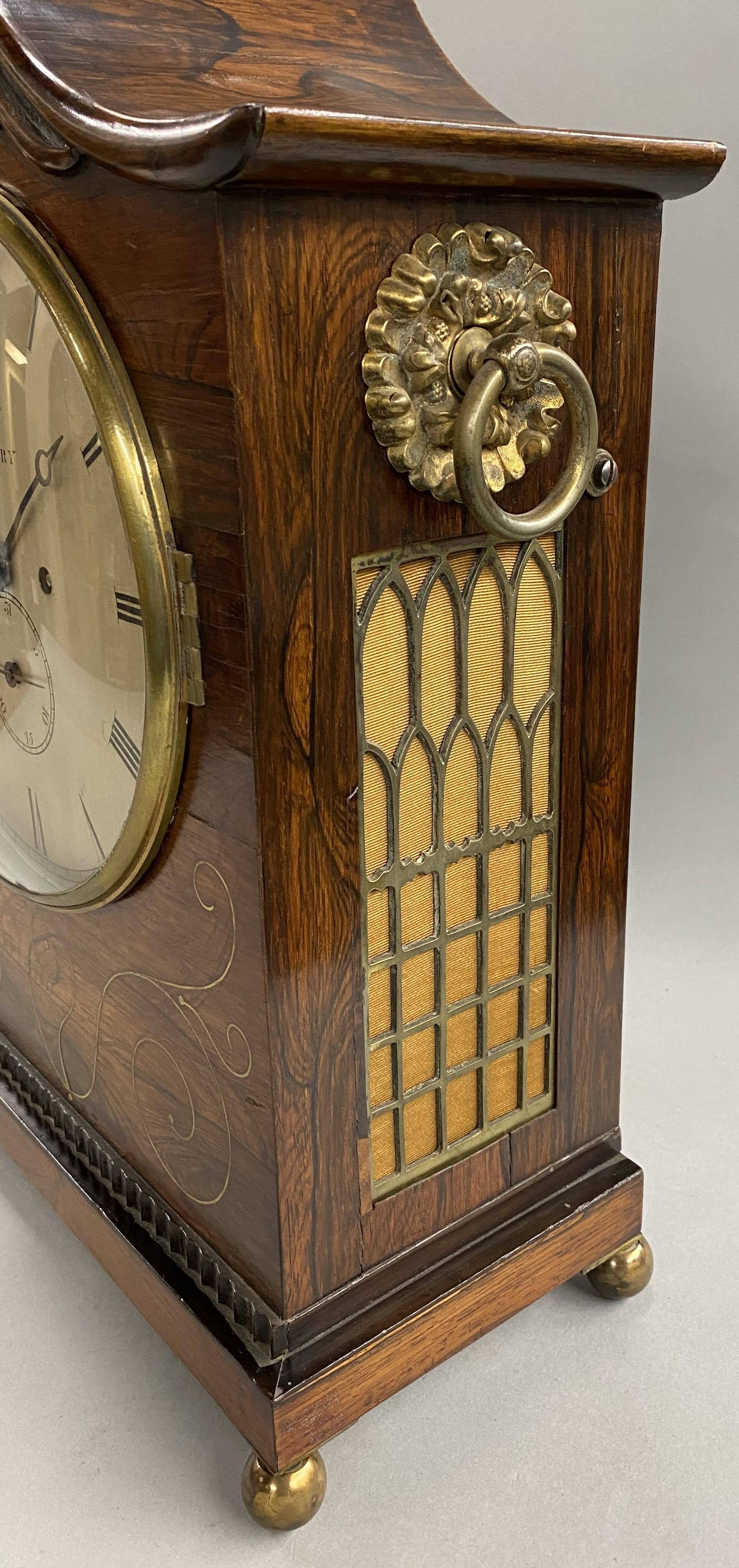 Hand-Carved English Pagoda Top Rosewood Bracket Clock by Walsh, Newbury  c 1825