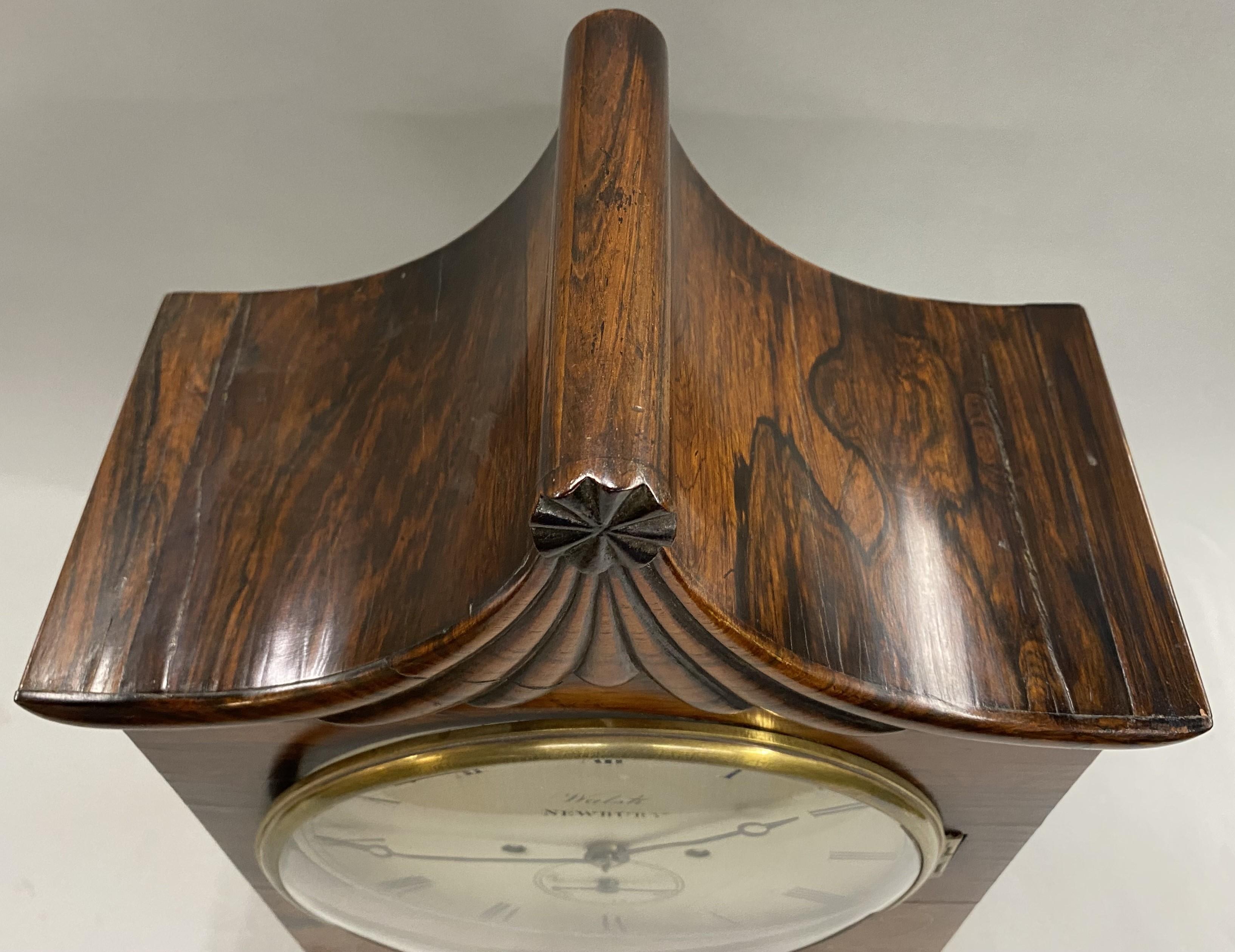 English Pagoda Top Rosewood Bracket Clock by Walsh, Newbury  c 1825 In Good Condition In Milford, NH