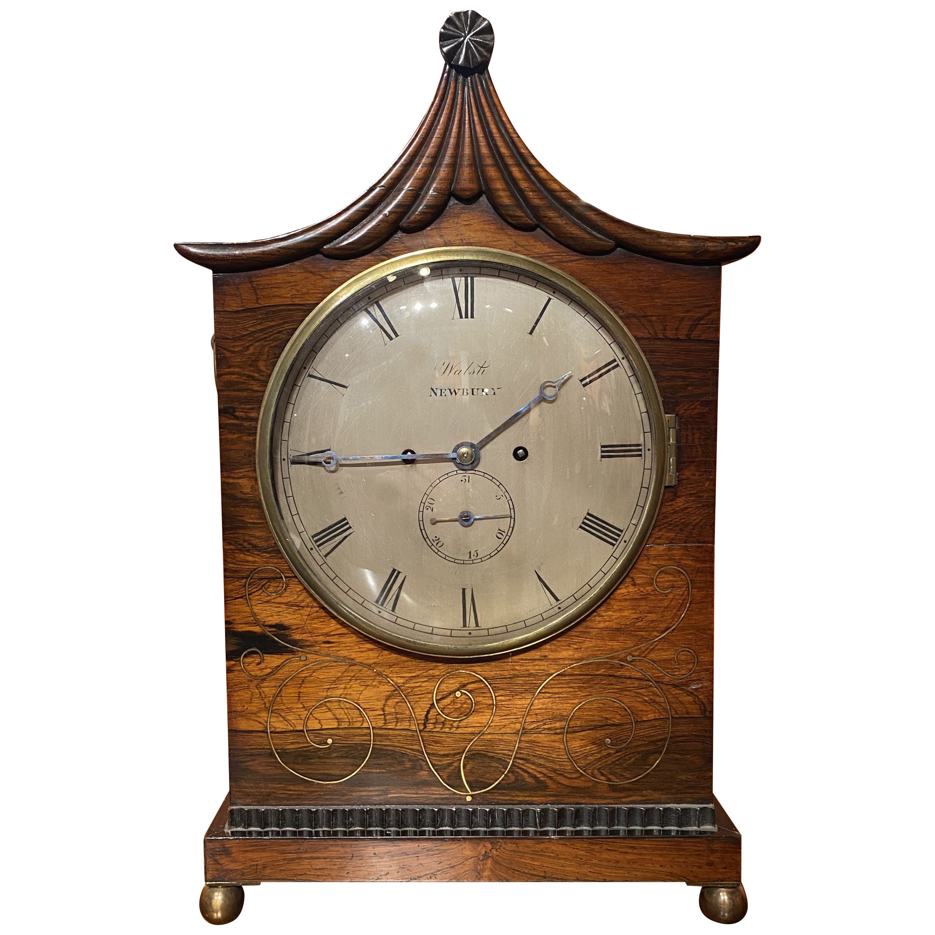 English Pagoda Top Rosewood Bracket Clock by Walsh, Newbury  c 1825