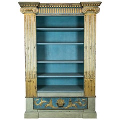 English Painted and Gilt Open Architectural Bookcase