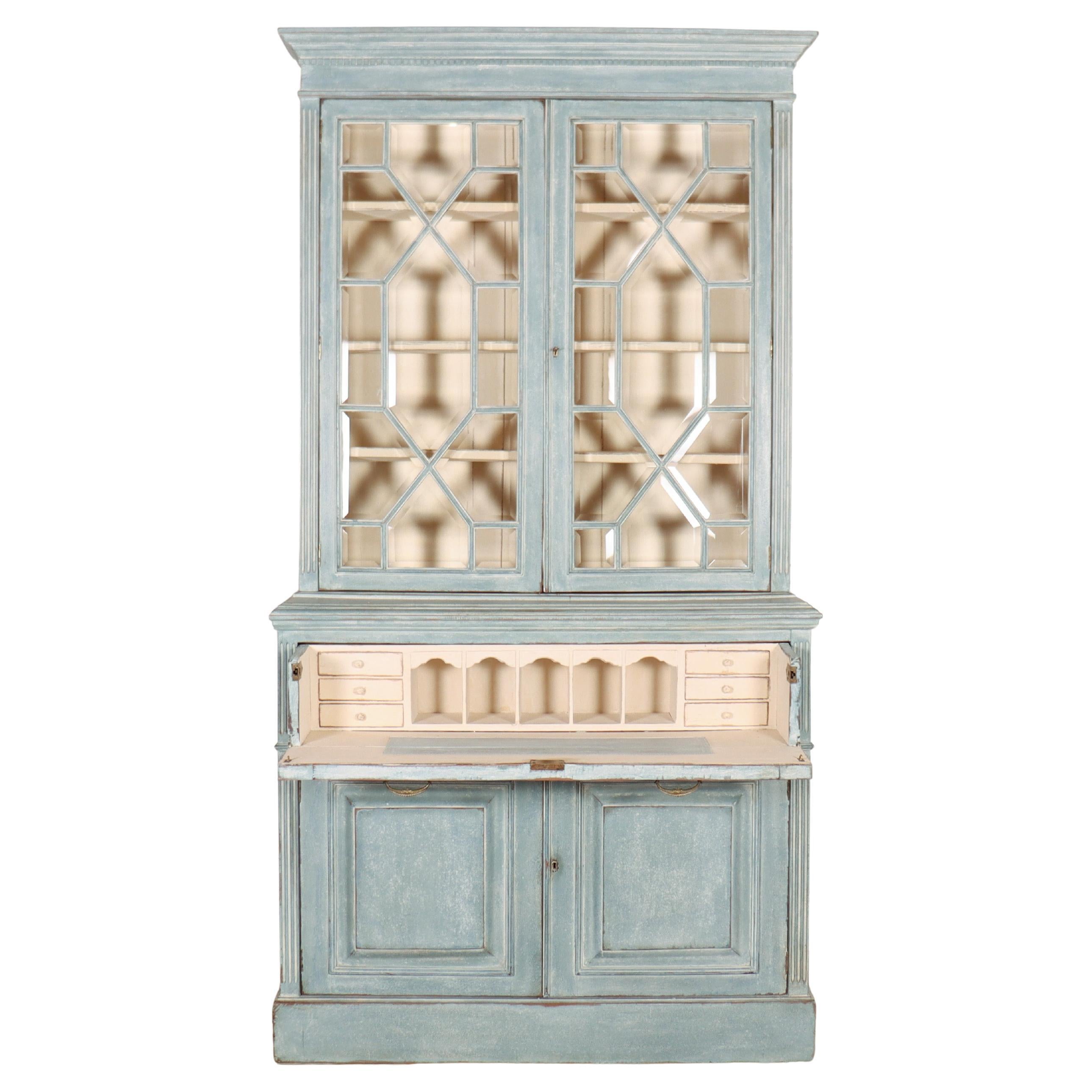 English Painted Bookcase Secretaire