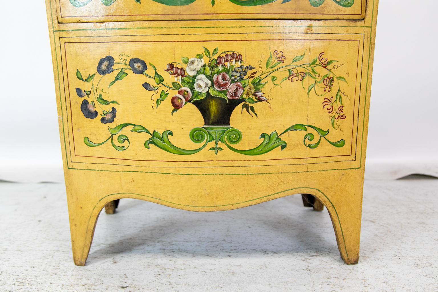 Hand-Painted English Painted Bow Front Commode For Sale