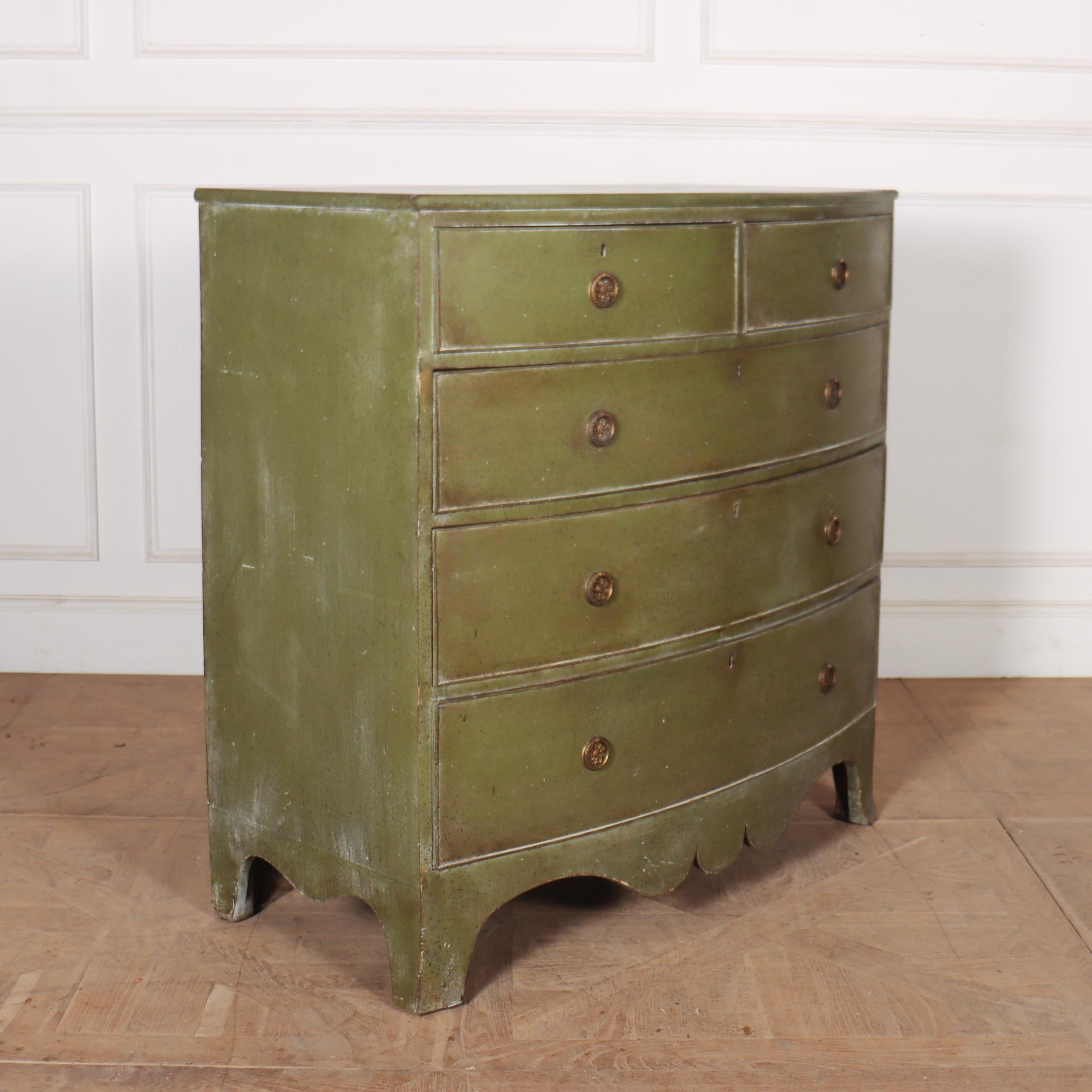 Oak English Painted Bowfront Chest of Drawers For Sale