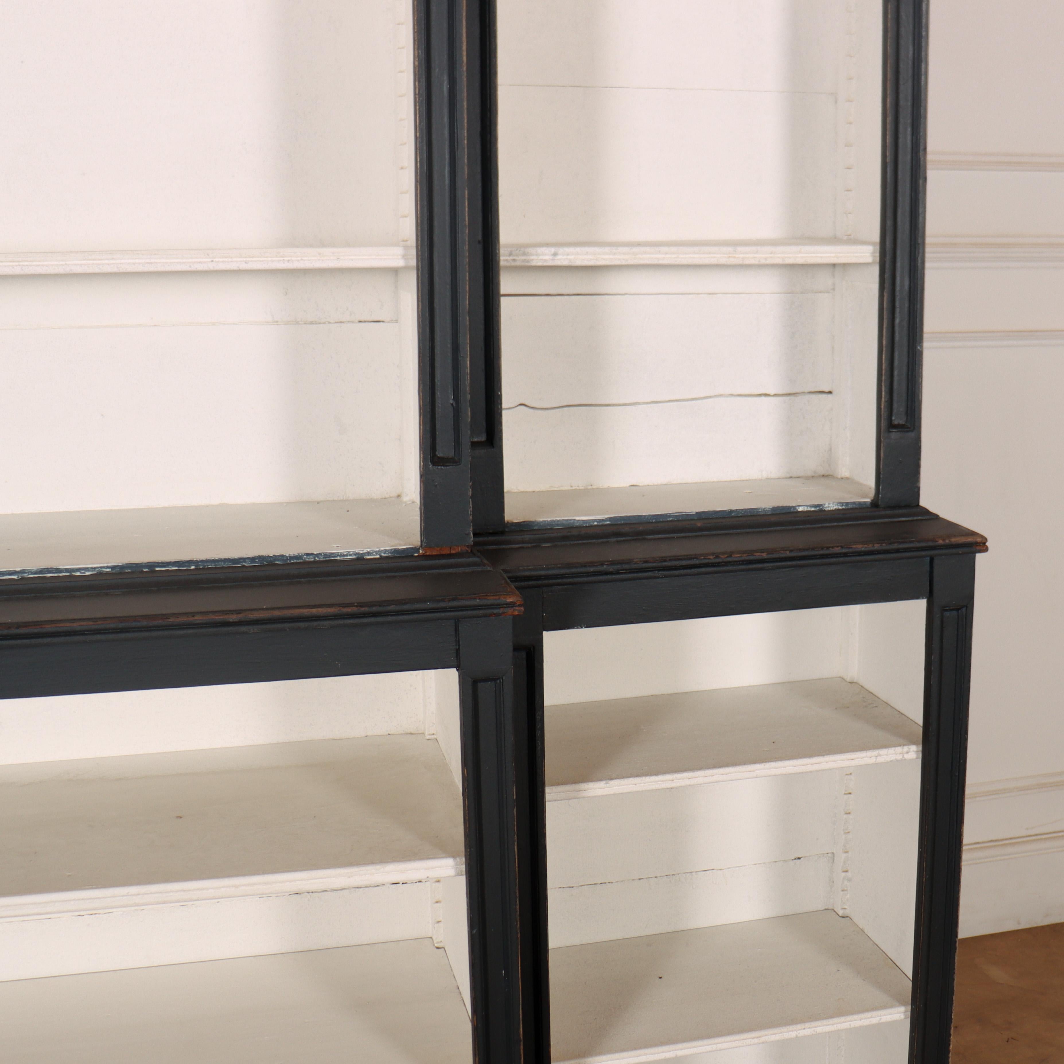 Pine English Painted Breakfront Bookcase For Sale
