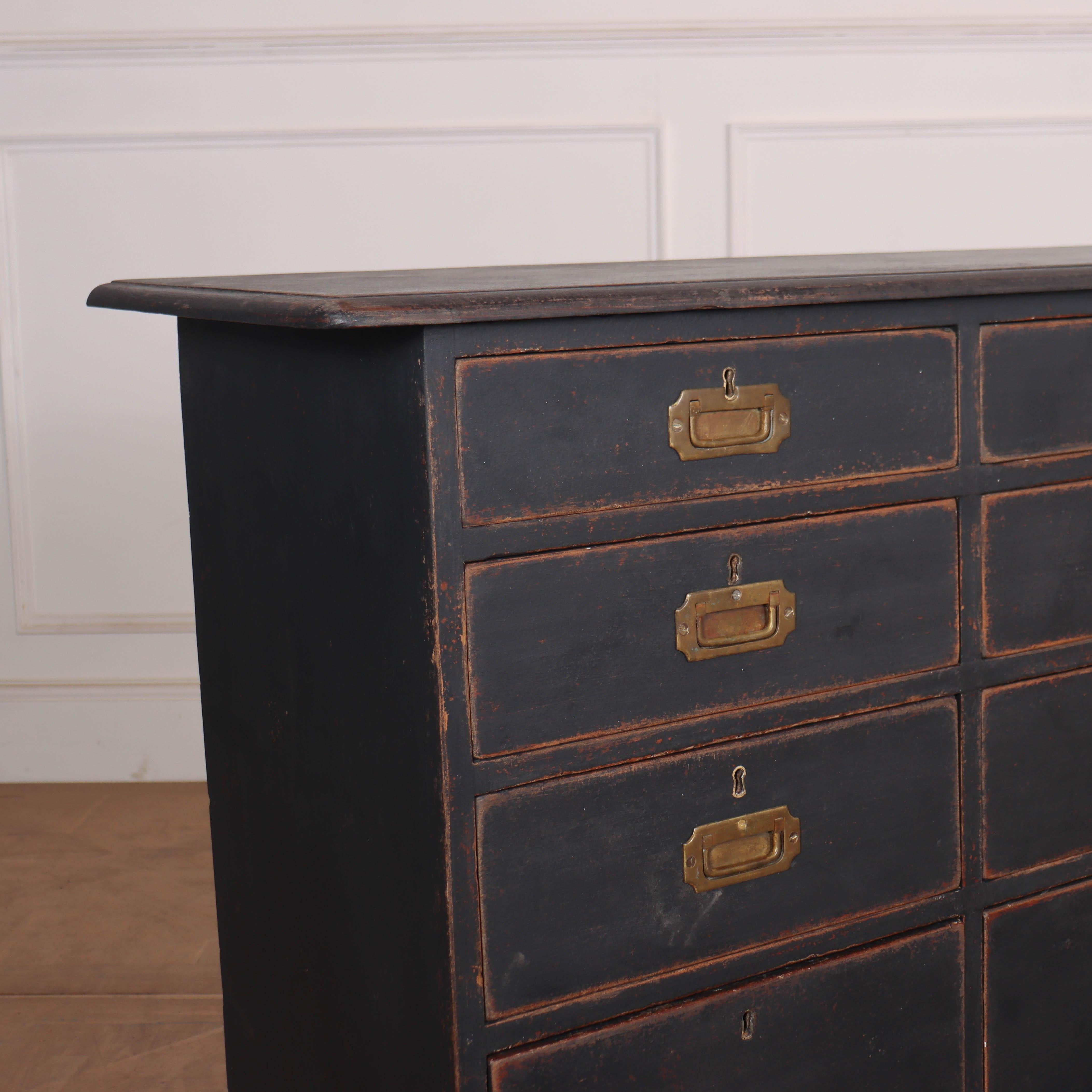 19th century English military style painted pine chest of drawers / dresser base. 1860.

Dimensions
58.5 inches (149 cms) Wide
16 inches (41 cms) Deep
34 inches (86 cms) High.