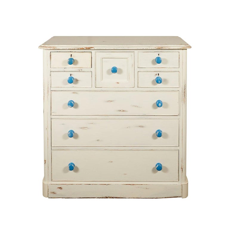 English Painted Chest of Drawers with Blue Knobs at 1stDibs chest of