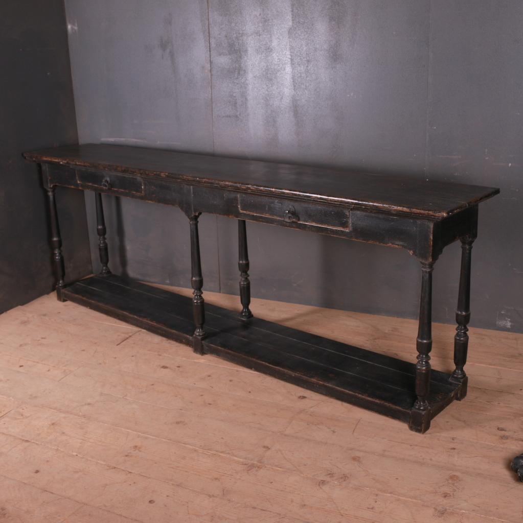 Narrow 19th century style painted console table. This can be custom built to your specific dimensions and paint colour.

Dimensions
102.5 inches (260 cms) wide
18 inches (46 cms) deep
35.5 inches (90 cms) high.