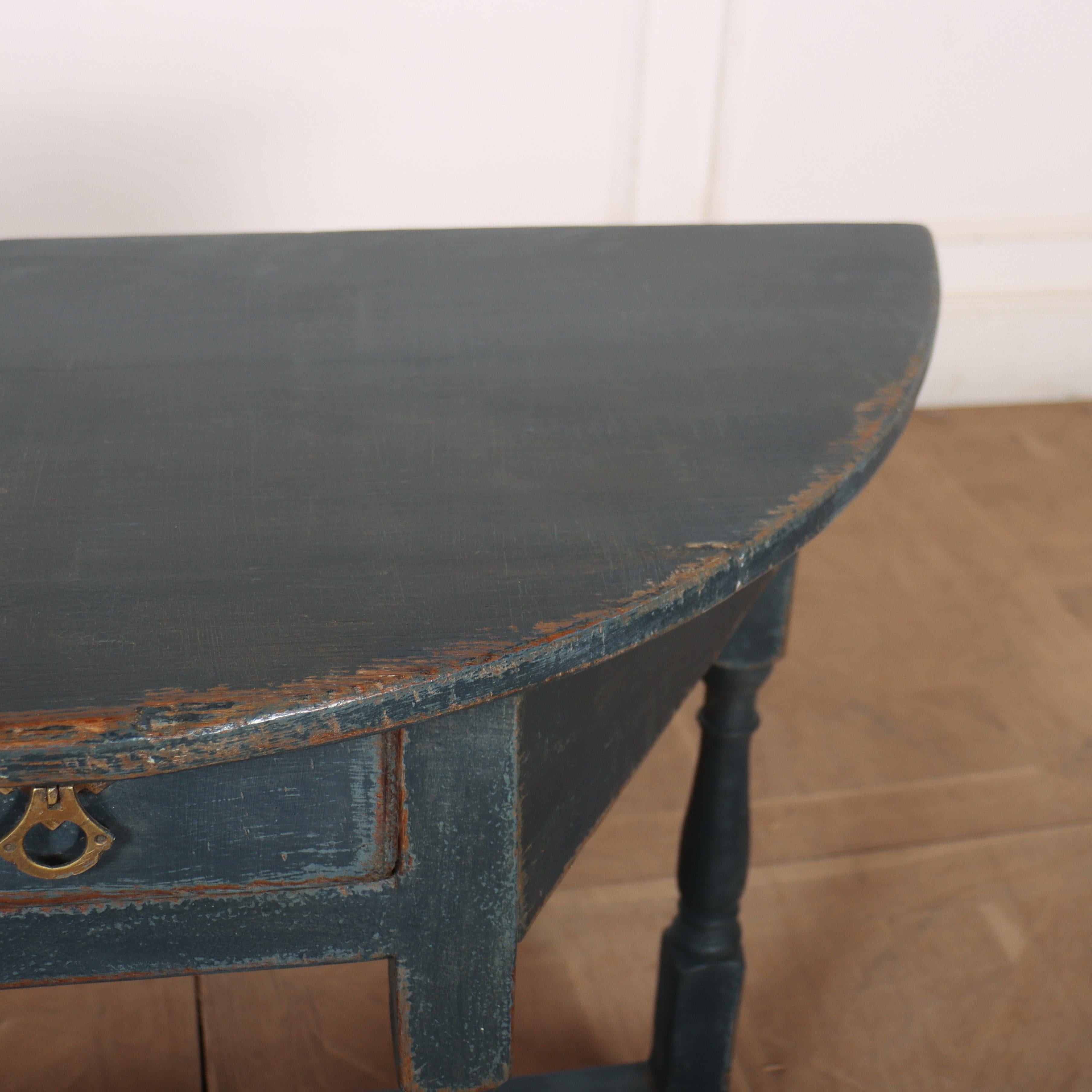 Oak English Painted Demi-lune Console Table For Sale