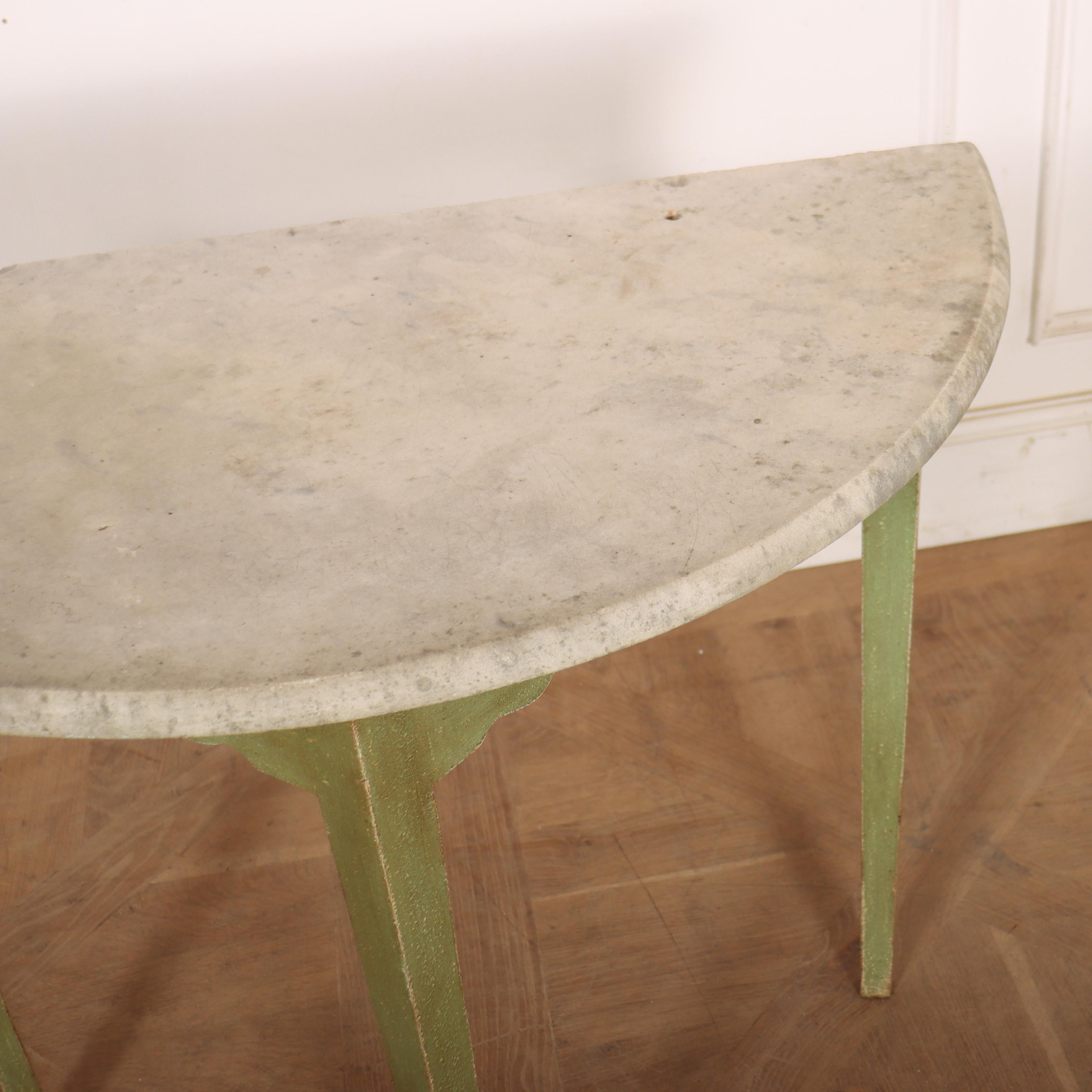 Marble English Painted Demi-lune Console Table For Sale
