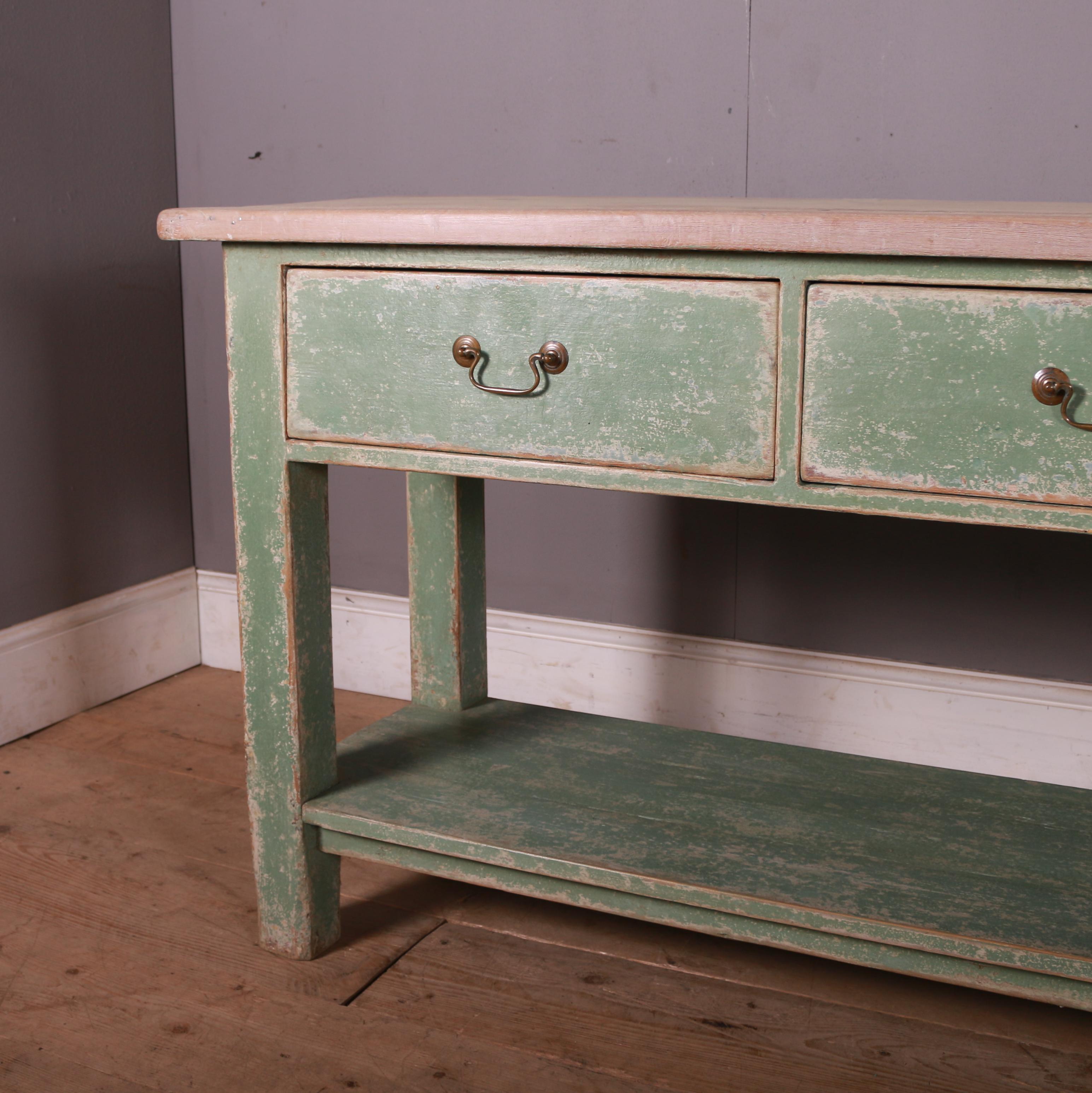 Good 19th C English three drawer painted dresser base. 1840.

Dimensions
72.5 inches (184 cms) Wide
18 inches (46 cms) Deep
32 inches (81 cms) High.

 
