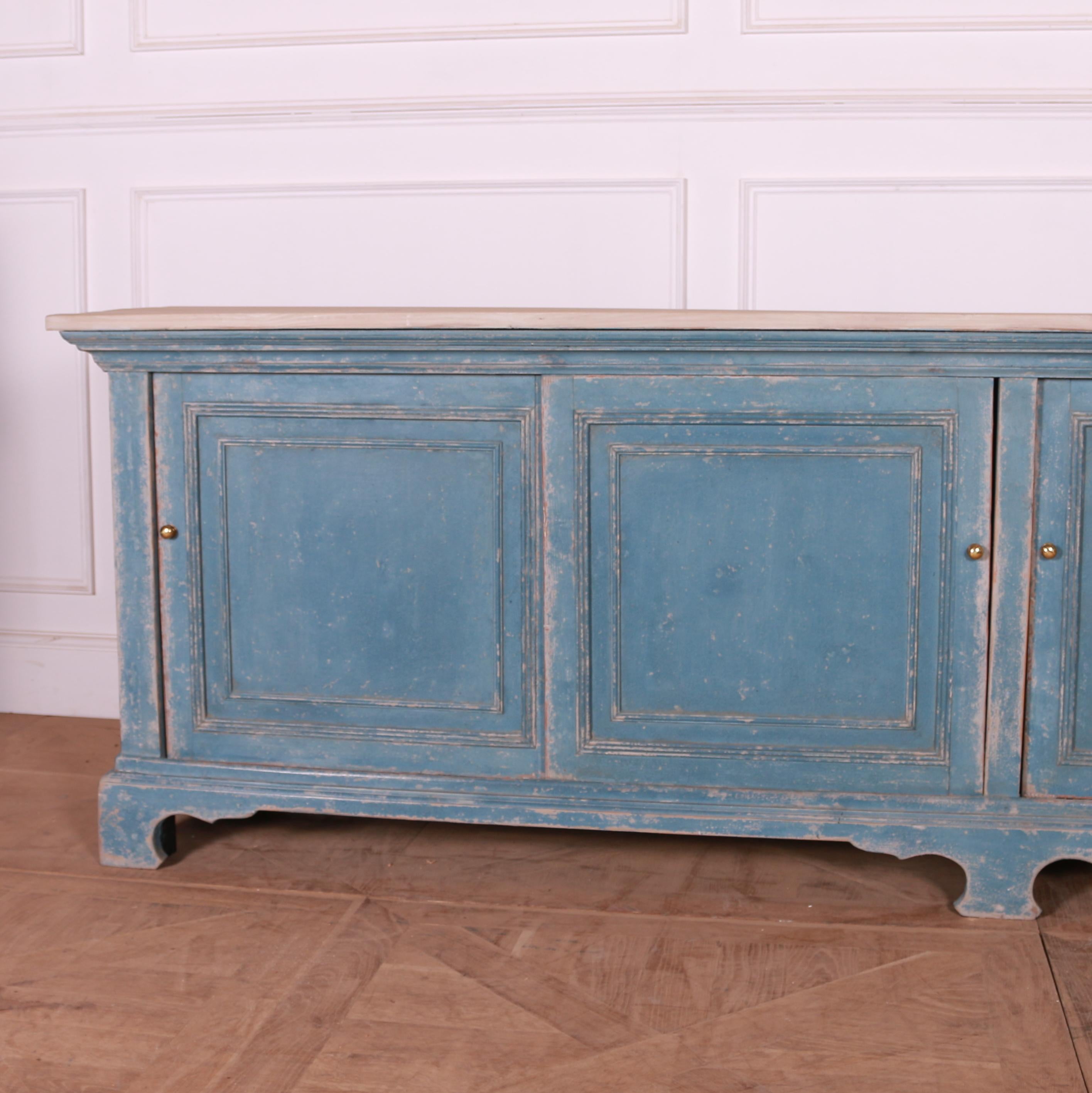 Large 19th C stylish painted pine dresser base / sideboard with four sliding doors. 1840.

Internal shelf depth of 37 cms.

Reference: 7710

Dimensions
104 inches (264 cms) Wide
19.5 inches (50 cms) Deep
32 inches (81 cms) High