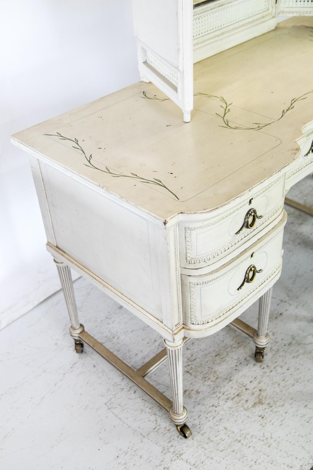 Brass English Painted Dressing Table and Stool