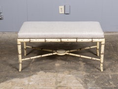 English Painted Faux Bamboo Upholstered Bench, Late 19th Century