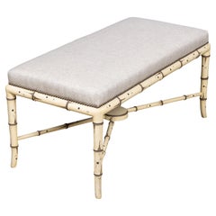 English Painted Faux Bamboo Upholstered Bench, Late 19th Century