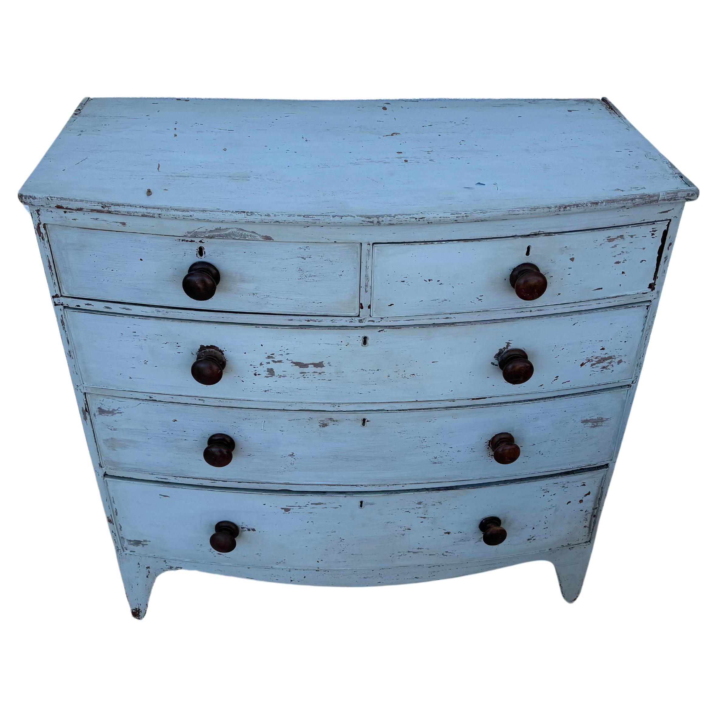 19th Century English Painted Five Drawer Chest  For Sale