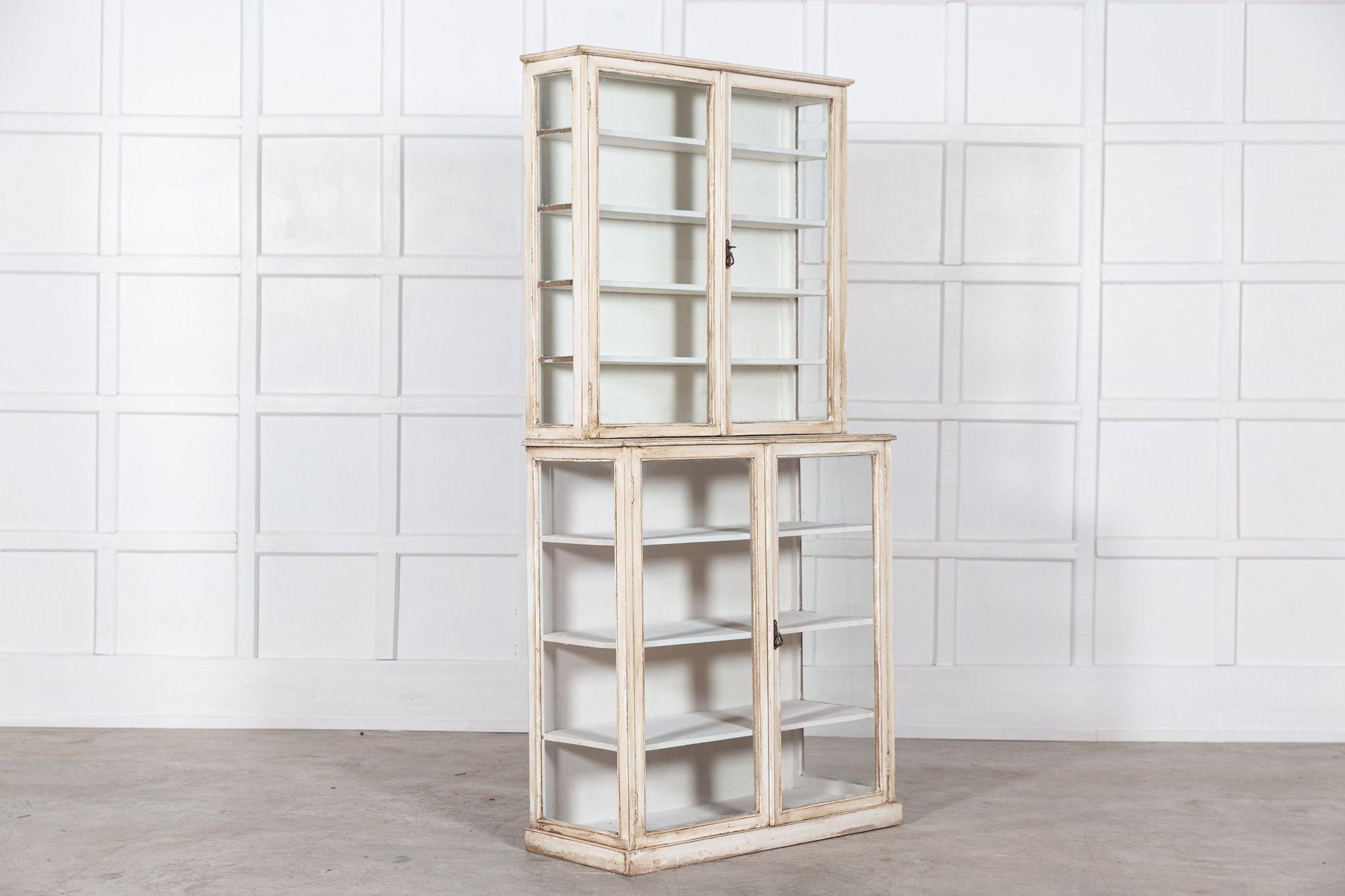 Hardwood English Painted Glazed Shop Display Cabinet / Vitrine For Sale