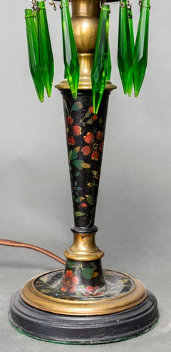 English Painted Green Glass Luster Lamps