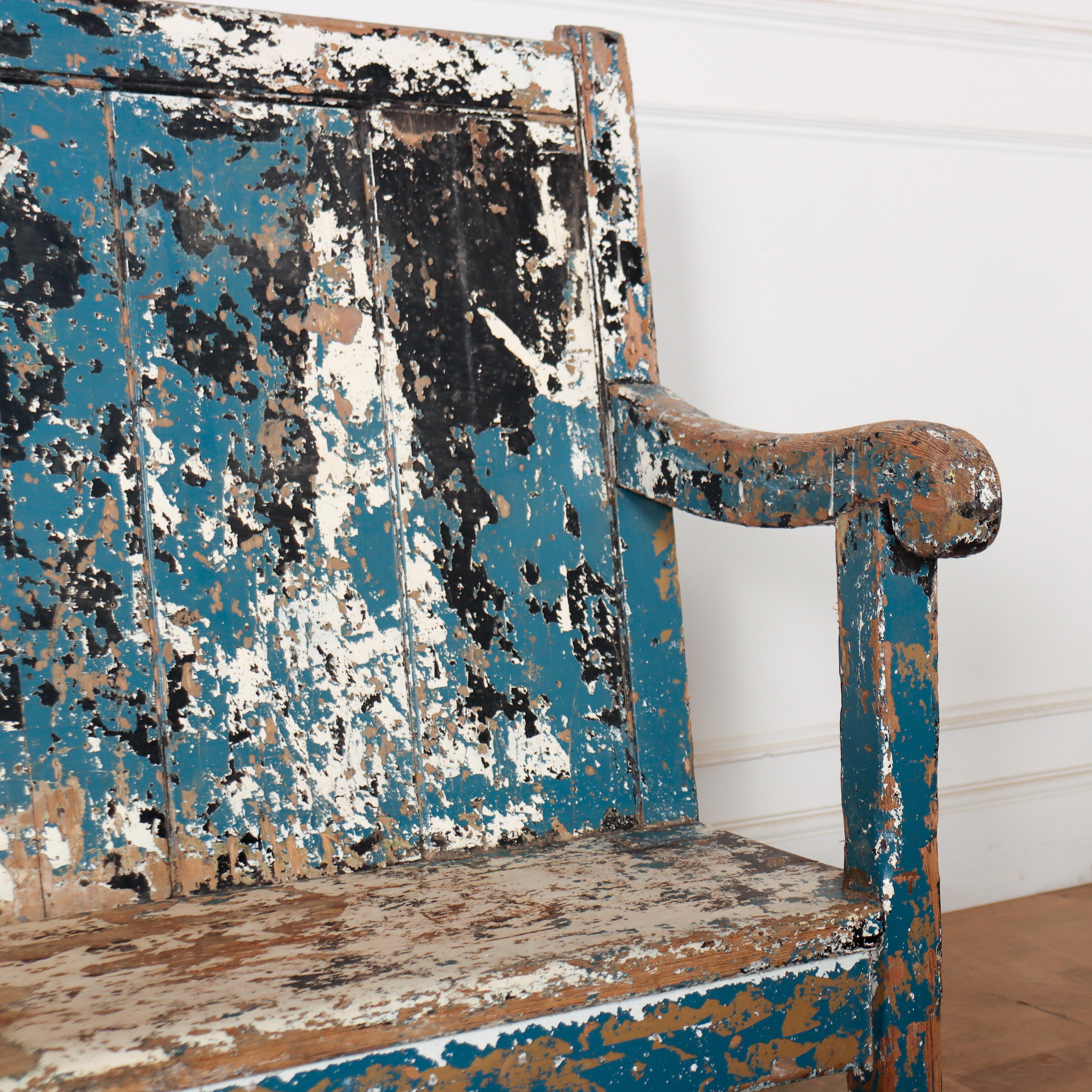 Victorian English Painted High Back Settle For Sale
